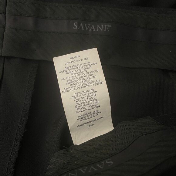 Savane Dress Pants Size 42x30 Black Herringbone Woven Trousers Stretch Waist - Picture 5 of 5